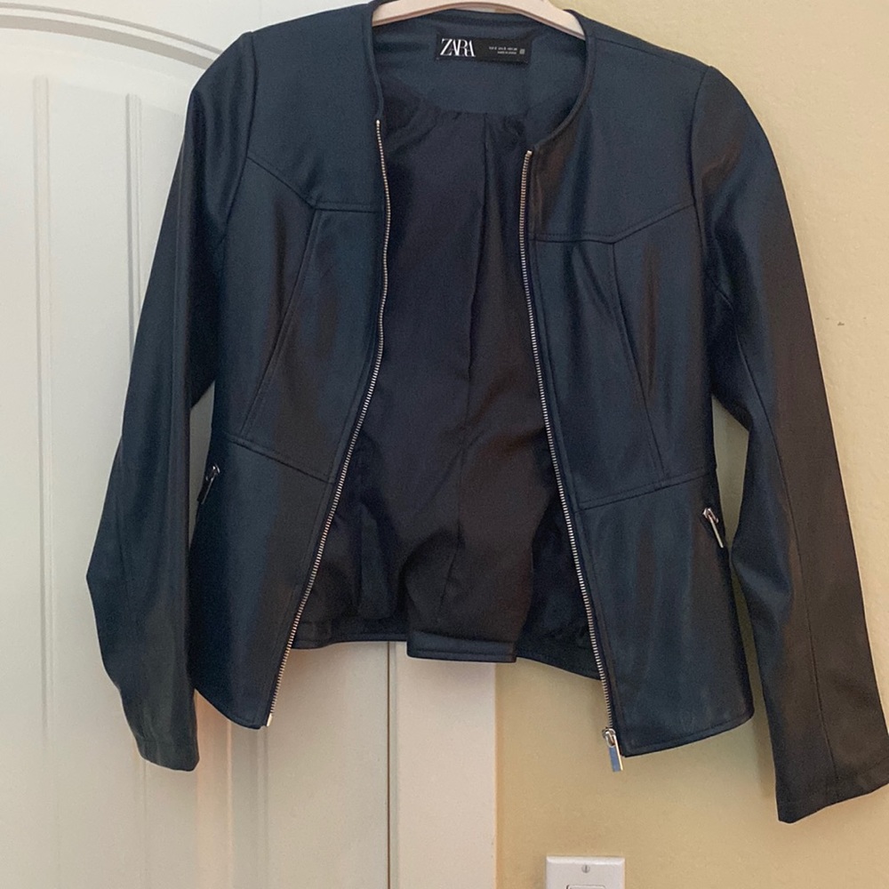 ZARA Dark Blue Leather Jacket